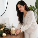 Candelero Navideño de Copo de Nieve Dorado con Vidrio 13 cm