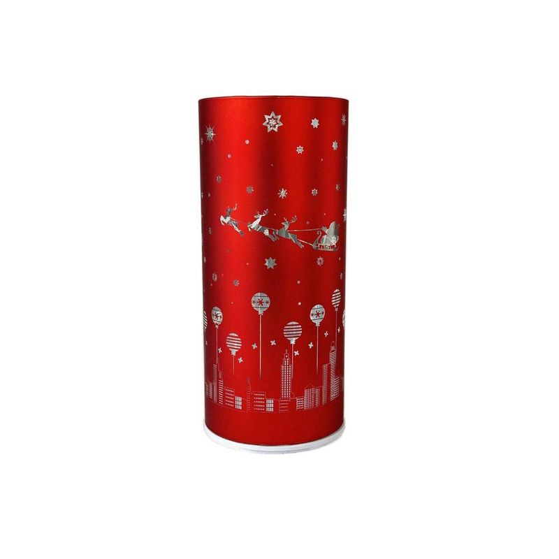 Linterna LED Giratoria Navideña Roja de Vidrio 9 x 9 x 20.5 cm