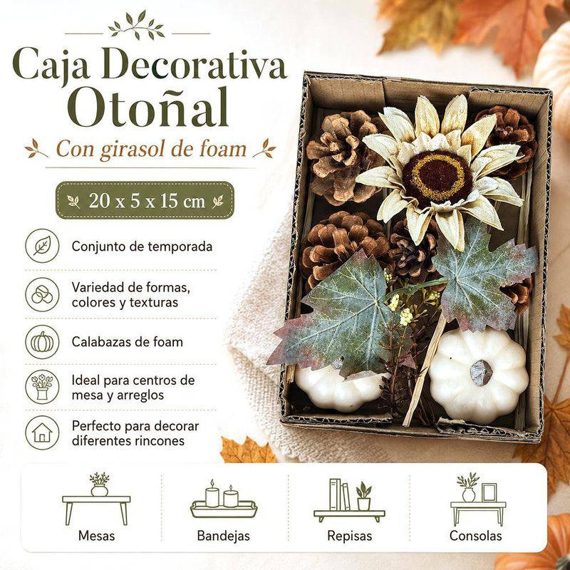 Caja Decorativa Otoñal con Girasol de Foam 20 x 5 x 15 cm