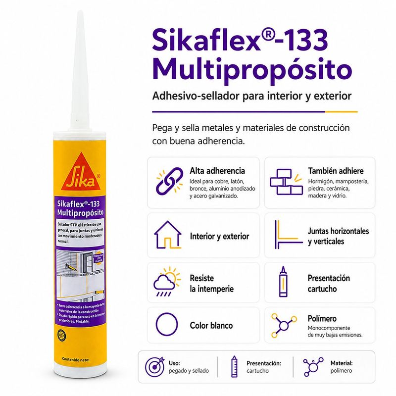 Adhesivo Sellador para Pegado y Sellado de Metales Sikaflex-117 Metal Force Resistente a la Intemperie 290 mL