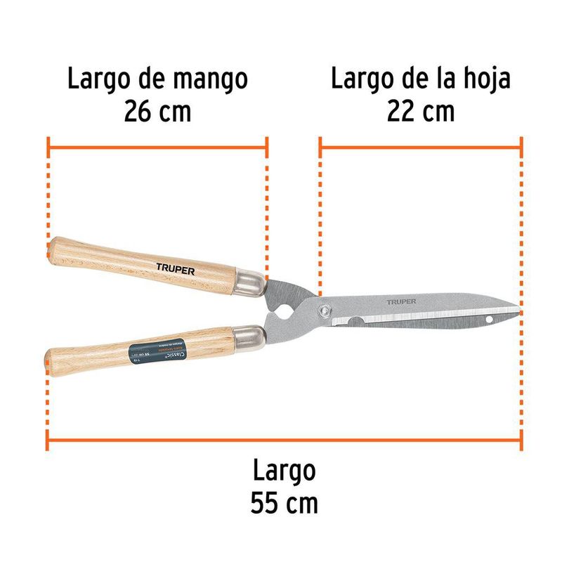 Tijera para Poda de Arbustos 21.5 Plg con Cuchillas de Acero al Carbono y Mangos de Madera