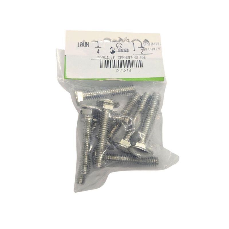 Tornillos de Carrocería Galvanizados de 1/4 x 1-1/2 Plg en Bolsa de 10 Unidades