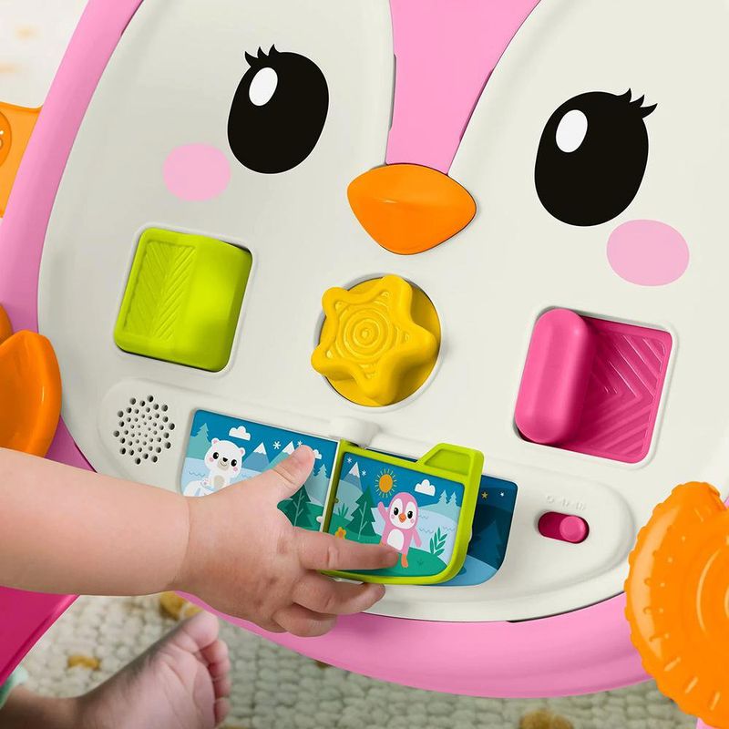 Andador Ríe y Aprende Pingüino Interactivo 2 en 1 con Luces, Sonidos y Actividades Color Rosado