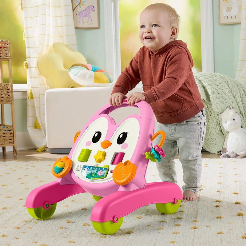 Andador Ríe y Aprende Pingüino Interactivo 2 en 1 con Luces, Sonidos y Actividades Color Rosado