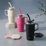 Termo Skyline Horizon Mug de Acero Inoxidable de 600 mL con Doble Tapadera Color Crema