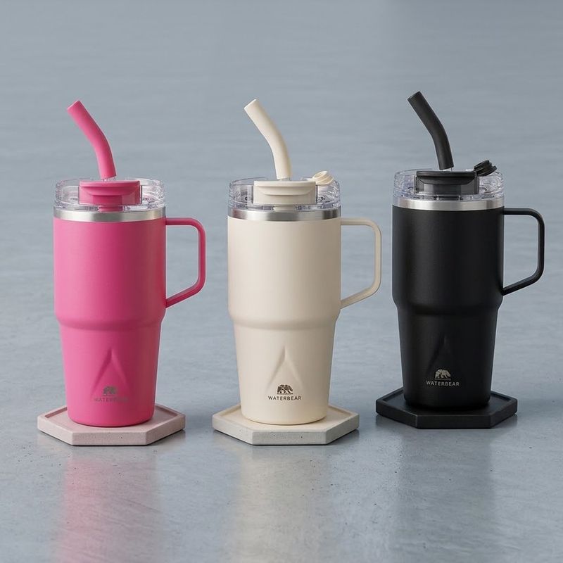 Termo Skyline Horizon Mug de Acero Inoxidable de 600 mL con Doble Tapadera Color Crema