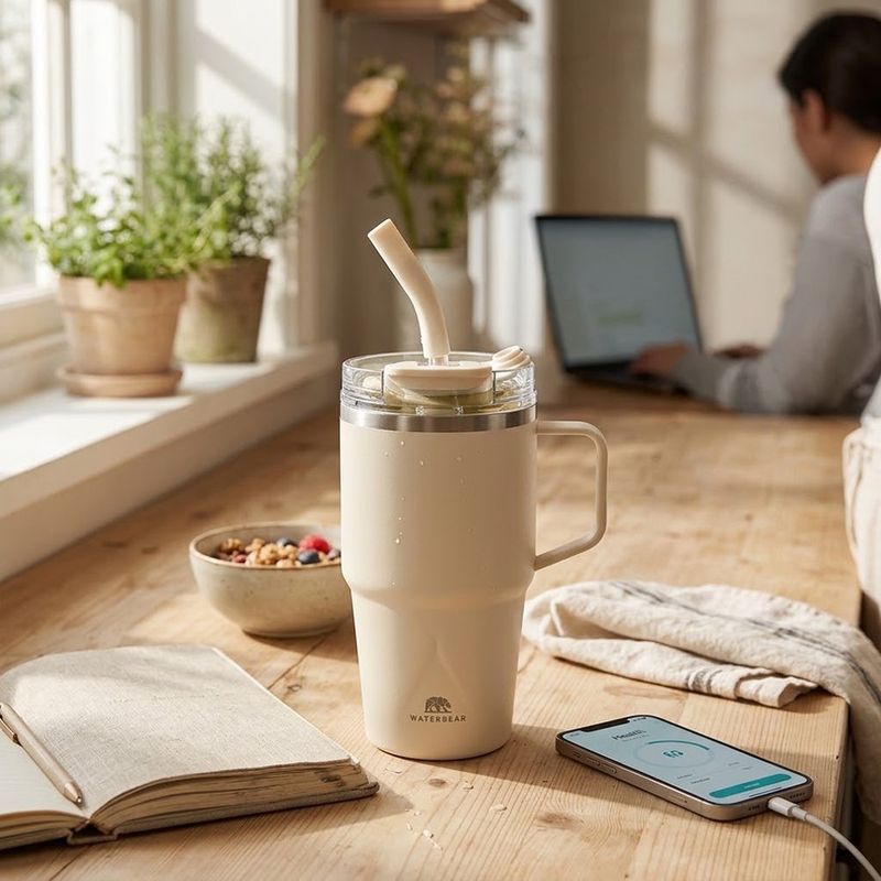 Termo Skyline Horizon Mug de Acero Inoxidable de 600 mL con Doble Tapadera Color Crema
