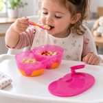 Plato de Comida Infantil con Divisón de 320 mL con Tapa Portacuchara, Cuchara y Base Antideslizante Color Rosado