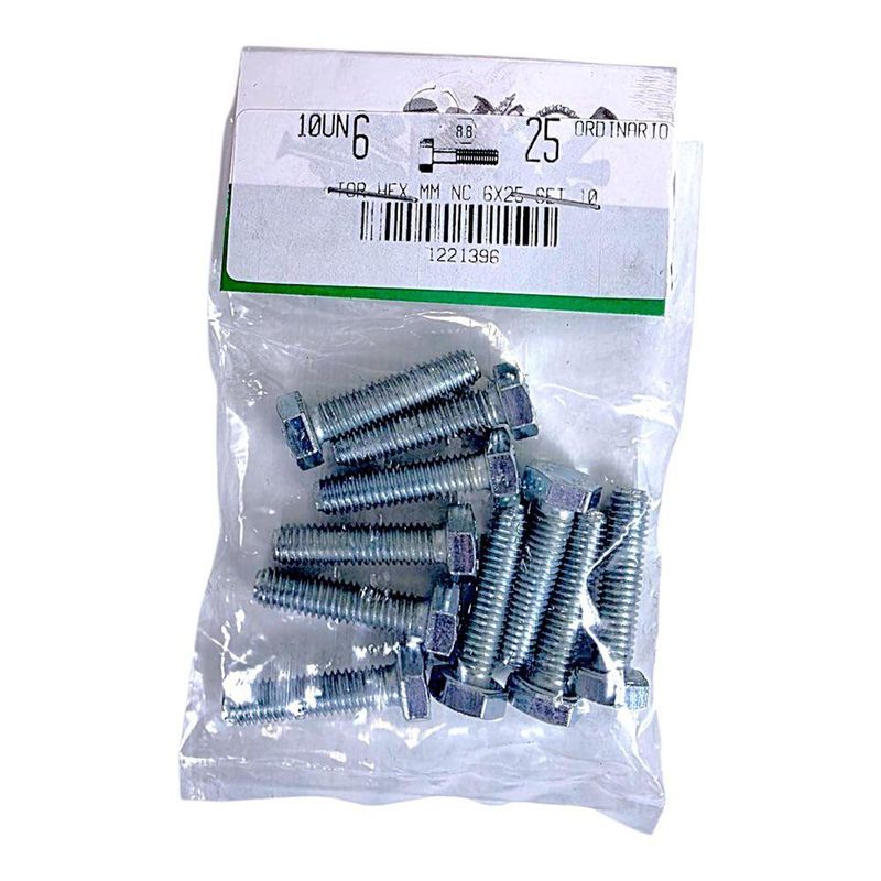 Kit de Tornillos Hexagonales Galvanizados de 6 x 25 mm 10 Unidades