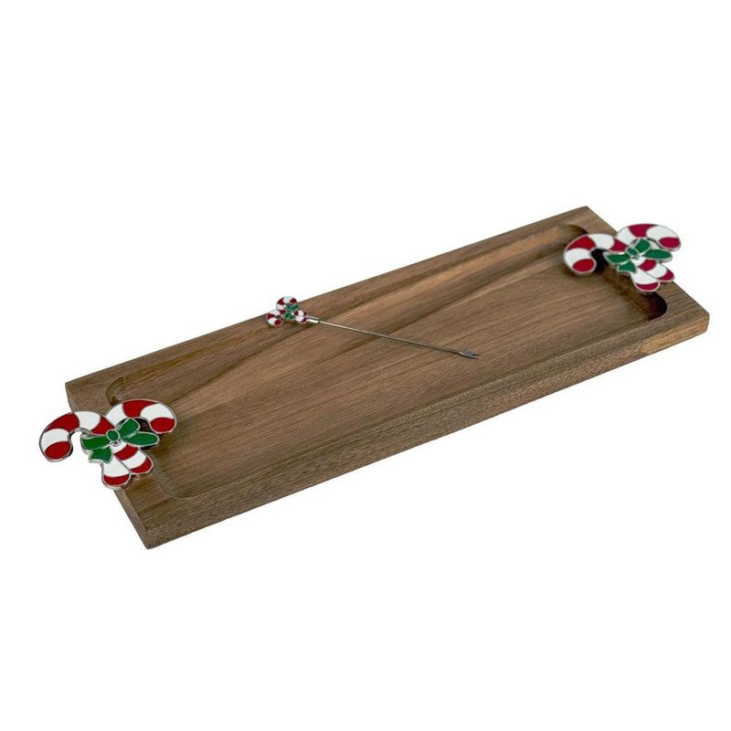 Bandeja Navideña de Madera con Pinchos Decorativos de Bastón 44 x 13 x 2.5 cm