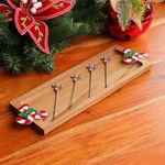 Bandeja Navideña de Madera con Pinchos Decorativos de Bastón 44 x 13 x 2.5 cm