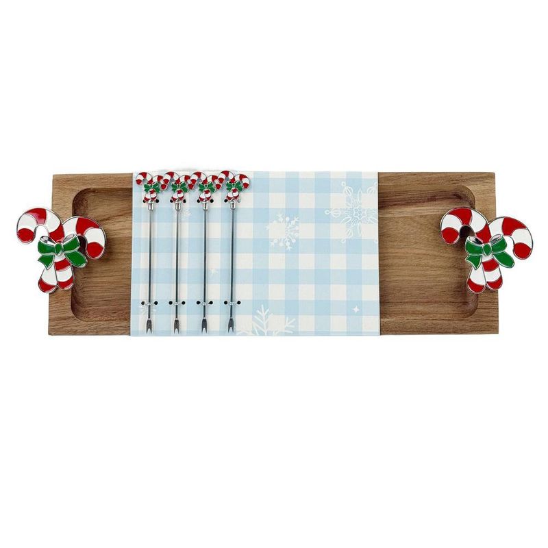 Bandeja Navideña de Madera con Pinchos Decorativos de Bastón 44 x 13 x 2.5 cm