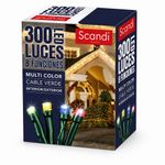 Serie de 300 Luces LED de 8 Funciones Multicolor con Cable Verde para Interior y Exterior