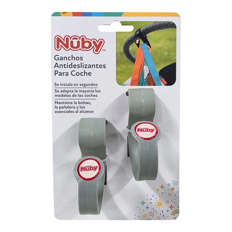 Set de 2 Ganchos Antideslizantes para Carruaje Nuby con Correas Ajustables Color Negro