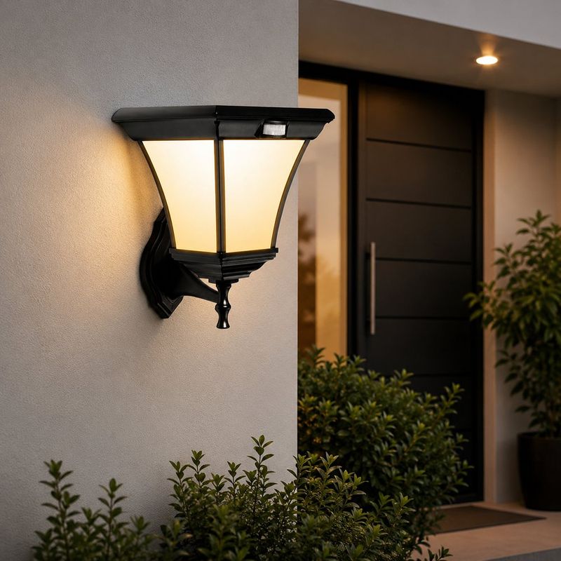 Farol Solar para Pared con Sensor de Movimiento Negro para Exterior