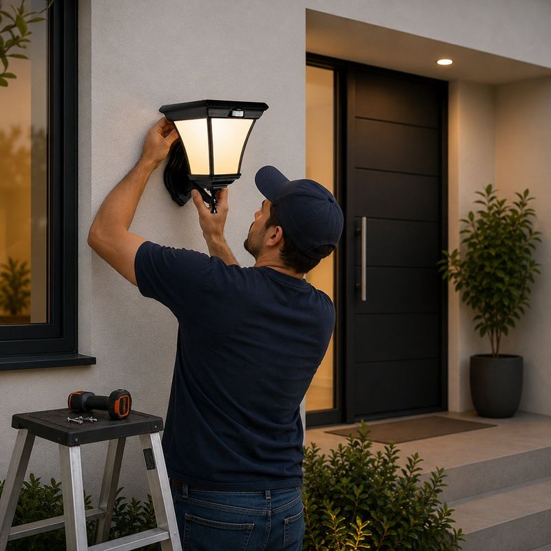 Farol Solar para Pared con Sensor de Movimiento Negro para Exterior