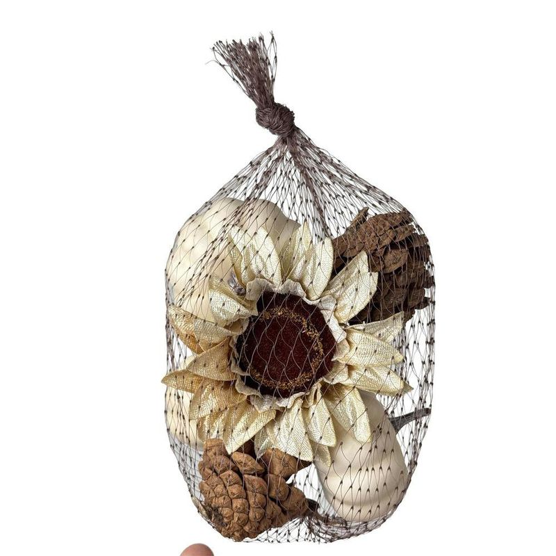 Set de Calabazas y Girasol Decorativas de Foam Color Crema 12 x 12 x 6 cm