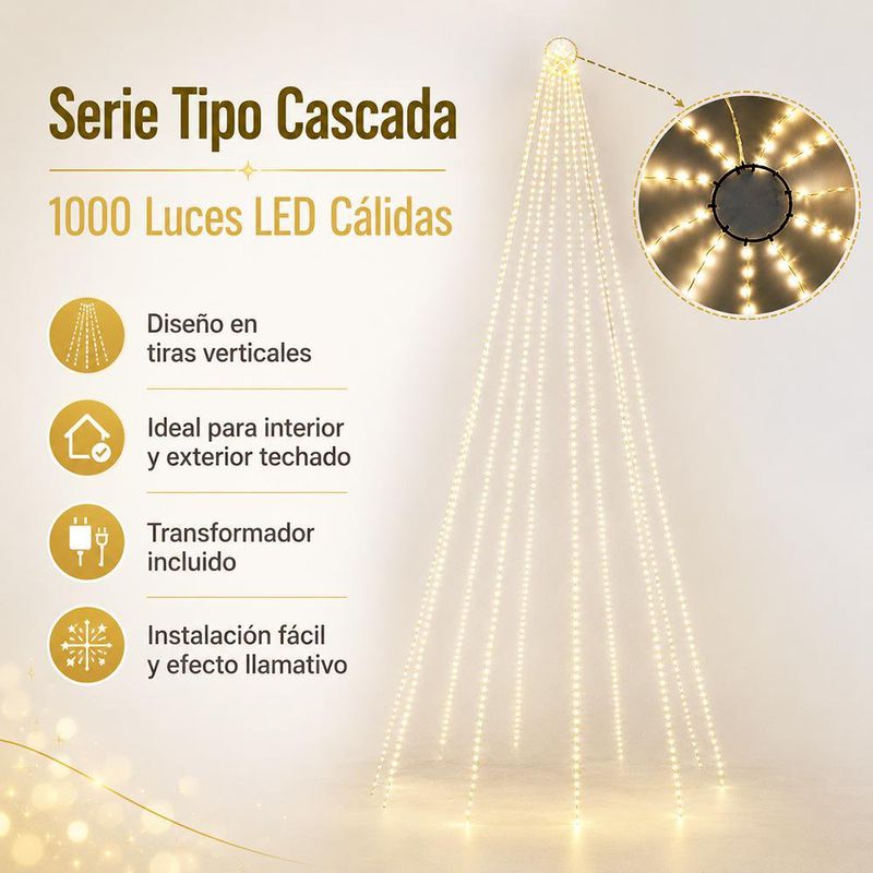 Serie Tipo Cascada con Transformador de 1000 Luces