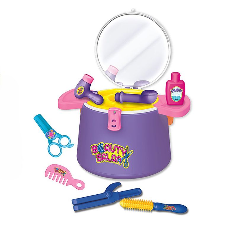 Set de Juego de Salón de Belleza en Cubeta con Espejo y Accesorios