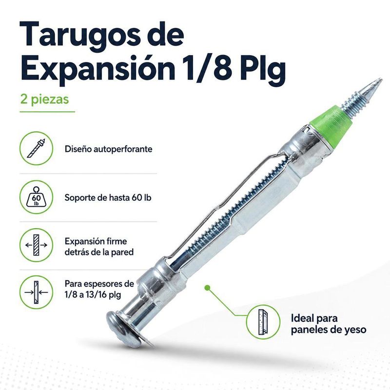 Tarugos de Expansión de 1/8 Plg para Pared 2 Piezas