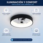 Ventilador de Techo Inteligente con Lámpara LED de 36 W, Aspas Retráctiles, Wi-Fi y Luz Ajustable Negro