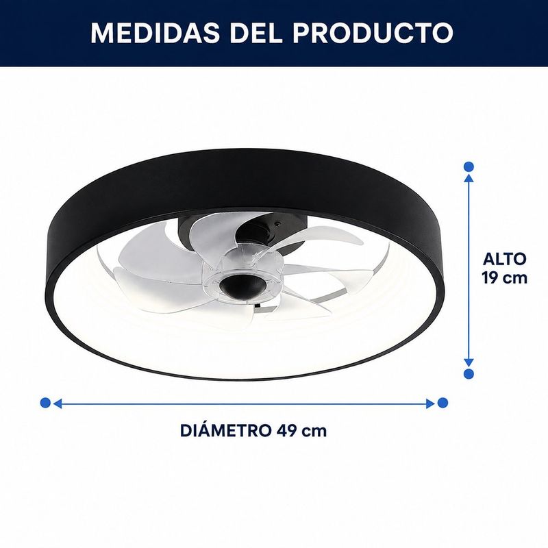 Ventilador de Techo Inteligente con Lámpara LED de 36 W, Aspas Retráctiles, Wi-Fi y Luz Ajustable Negro