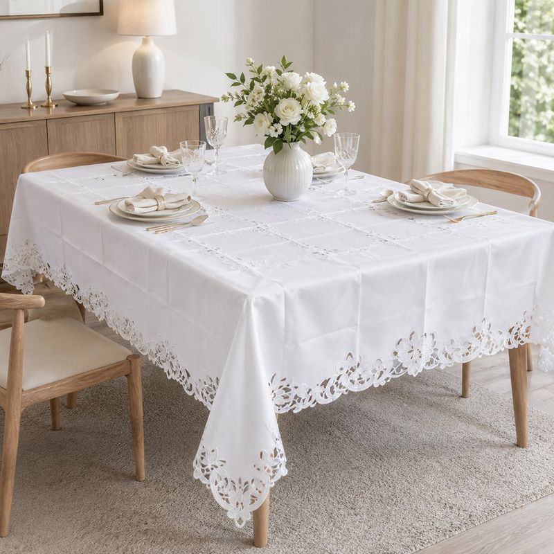 Mantel Rectangular Bordado 150 x 220 cm Color Blanco