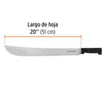 Machete Estándar de 20 Plg con Mango Negro Antiderrapante para Desbroce