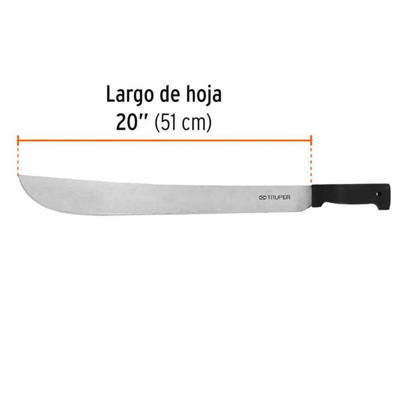 Machete Estándar de 20 Plg con Mango Negro Antiderrapante para Desbroce