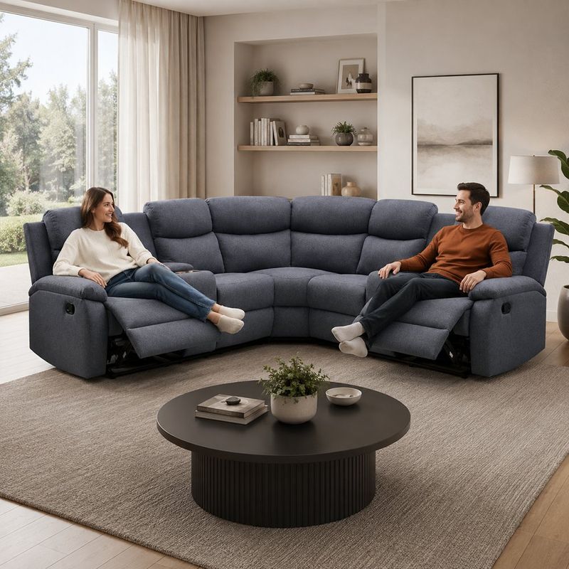 Set de Sala Esquinera Luigi Reclinable con Portavasos de 256 x 256 x 96 cm Gris Oscuro