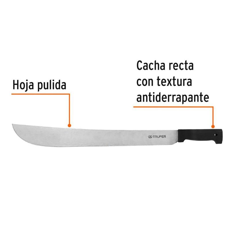 Machete Estándar de 20 Plg con Mango Negro Antiderrapante para Desbroce