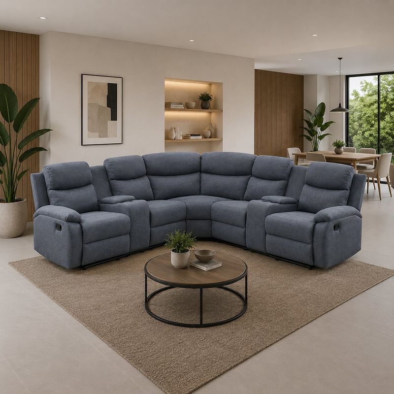 Set de Sala Esquinera Luigi Reclinable con Portavasos de 256 x 256 x 96 cm Gris Oscuro