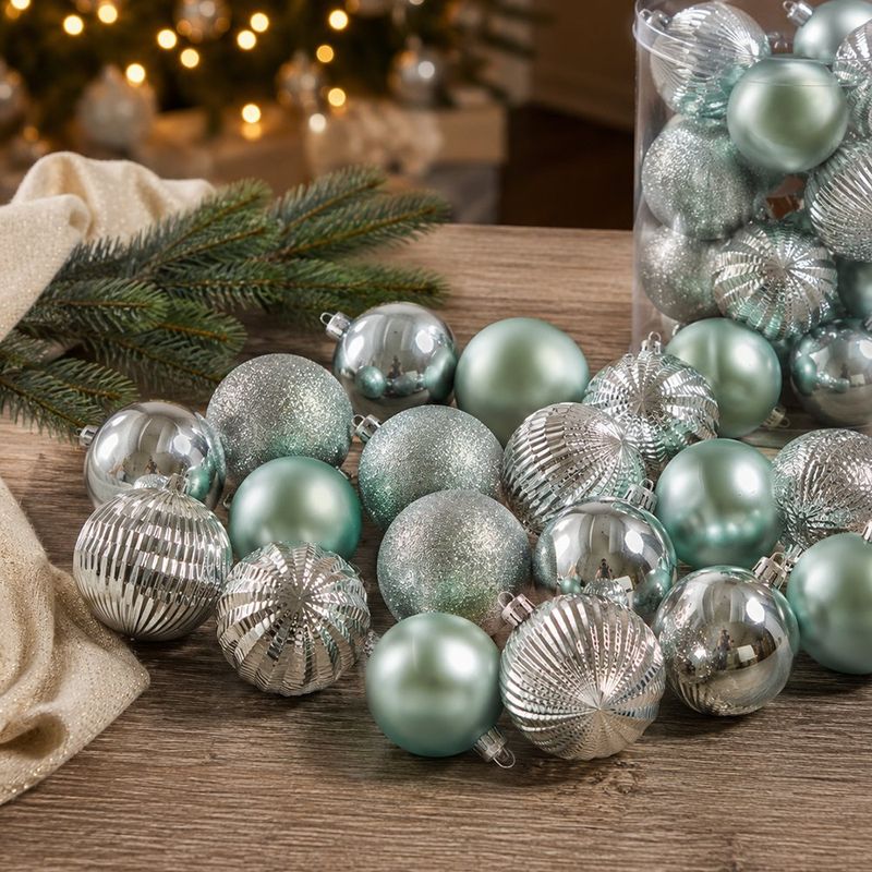 Set de 20 Esferas Navideñas de Poliestireno de 8 Cm Color Verde Menta