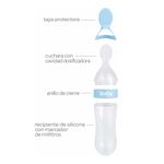 Cuchara Dosificadora de Silicona con Depósito de 90 mL y Tapa para Introducción Alimentaria Color Celeste