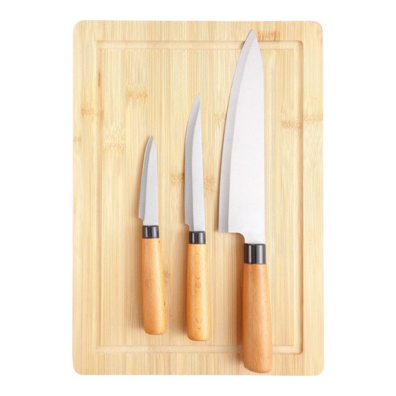 Tabla para Cortar de Bambú con 3 Cuchillos Incluidos para Cocina 35x25 Cm
