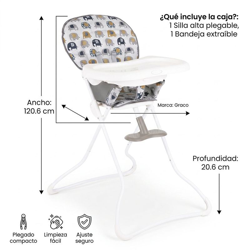 Silla de Bebé para Comer Snack N Stow Plegable Estampado de Elefante