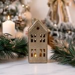 Casa Navideña Decorativa con Luz Gris de Dolomita