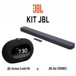 Kit Barra de Sonido Bar 300MK2 de 5.0 Canales y Radio Reloj Horizon 3 con FM y Bluetooth Negro, 2 Piezas