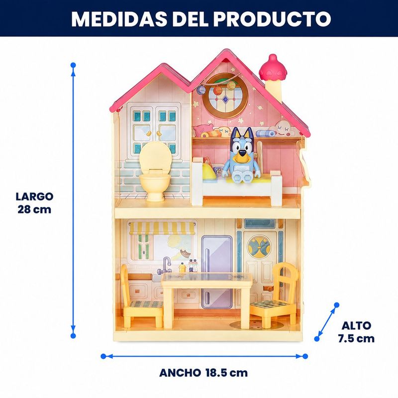 Set de Juego Bluey Mini Casa de 3 Estancias con Figura y 5 Accesorios para Juego de Rol