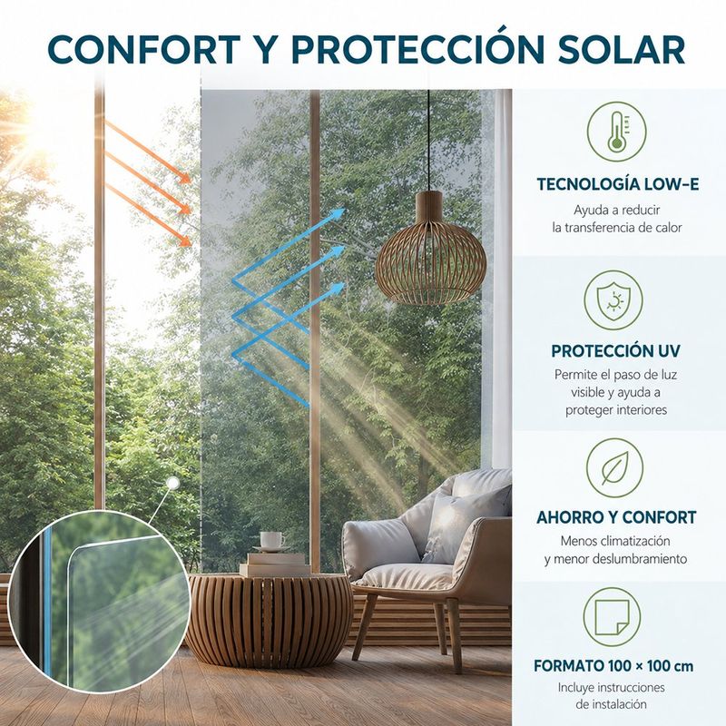 Película Reflectiva LowE para Ventana con Control Térmico y Protección UV de 100 x 100 Cm