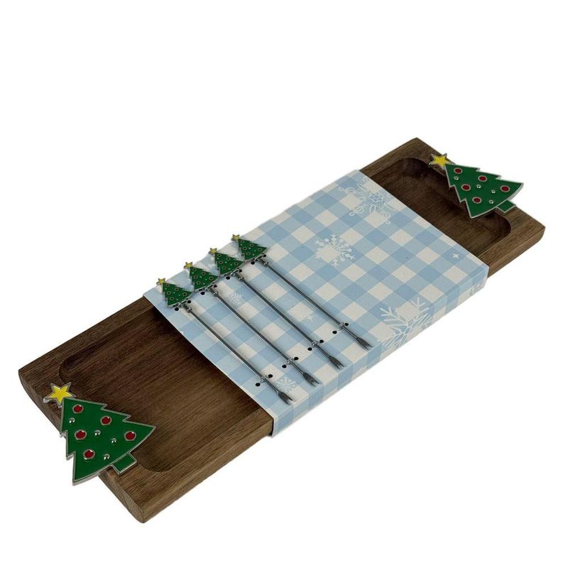 Bandeja Navideña de Madera con Pinchos Decorativos de Árbolitos 44 x 13 x 2.5 cm
