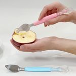 Cuchara 2 en 1 de Silicona para Raspar Frutas y Alimentar al Bebé Libre de BPA Color Rosado