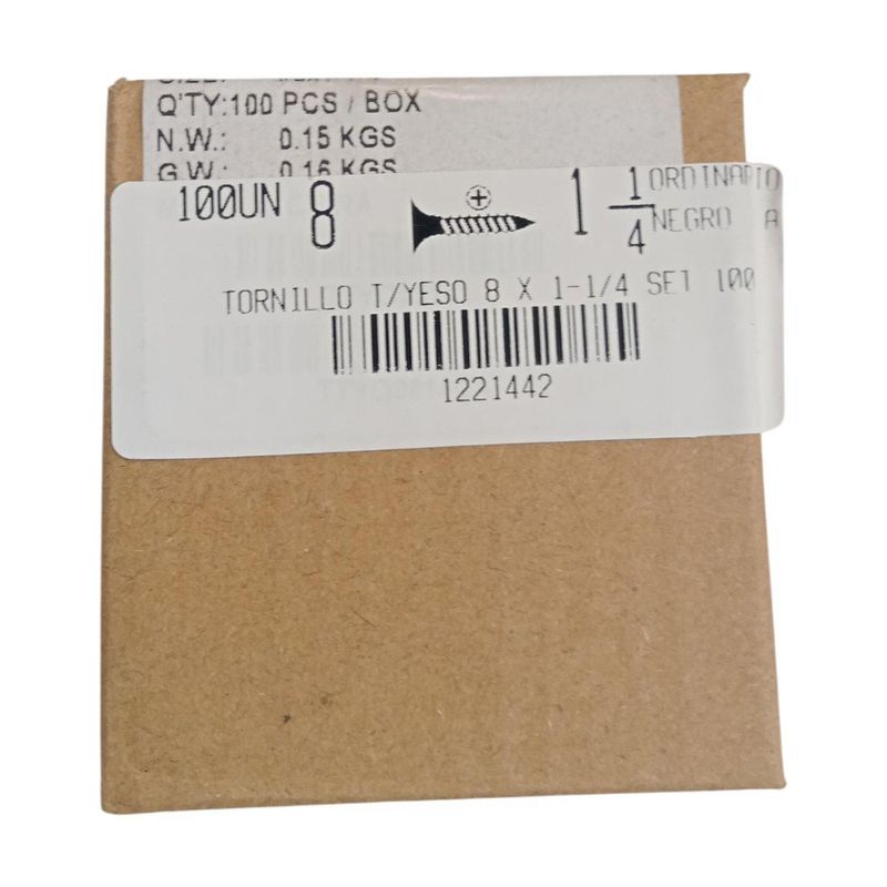 Tornillo para Tabla Yeso No 8 x 1-1/4 Plg Color Negro 100 Unidades