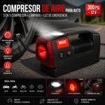 Compresor de Aire para Auto 3 en 1 de 300 PSI con Lámpara y Luz de Emergencia, 12 V