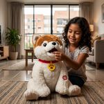 Mochila de Peluche Diseño de Perro y Arnés de Seguridad Color Blanco y Café