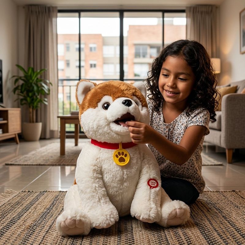 Mochila de Peluche Diseño de Perro y Arnés de Seguridad Color Blanco y Café