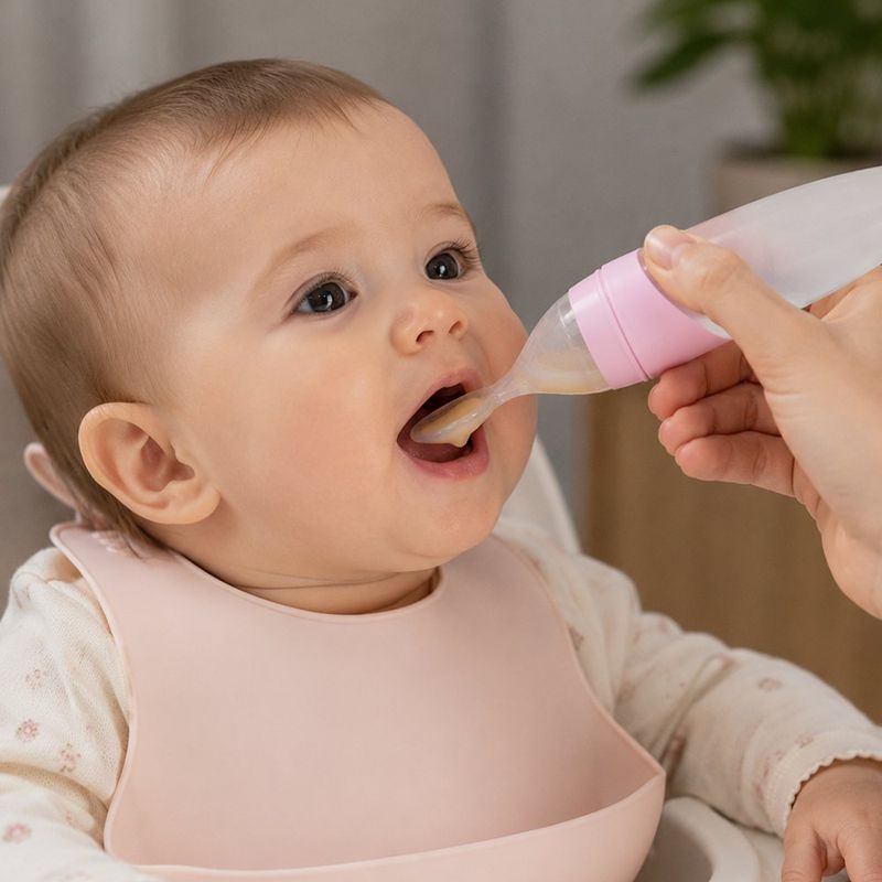 Cuchara de Alimentación para Bebé de Silicona con Tapa Antigotas y Capacidad de 90 mL - Presentación Surtida