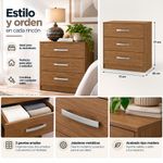 Gavetero Clara de MDF con 3 Gavetas y Jaladeras Metálicas 71 x 45 x 77 Cm Color Café
