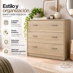 Gavetero Nicky MDF de 3 Cajones Moderno Luminoso Color Beige 74.1 x 36 x 69.9 Cm