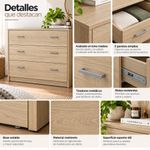 Gavetero Nicky MDF de 3 Cajones Moderno Luminoso Color Beige 74.1 x 36 x 69.9 Cm